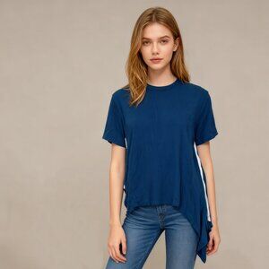 $319 PortsPURE Womens Blue irregular hem knit patchwork top Size M